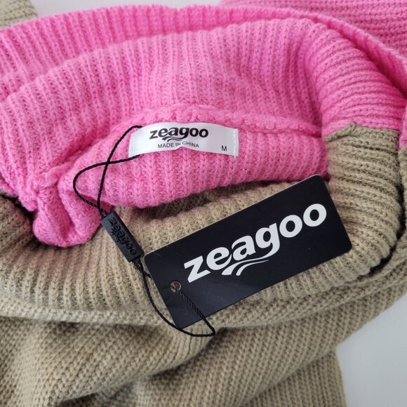 Zeagoo Women's Colorblock Knit Tunic Sweater Orange Pink Beige Size Medium - Picture 3 of 4